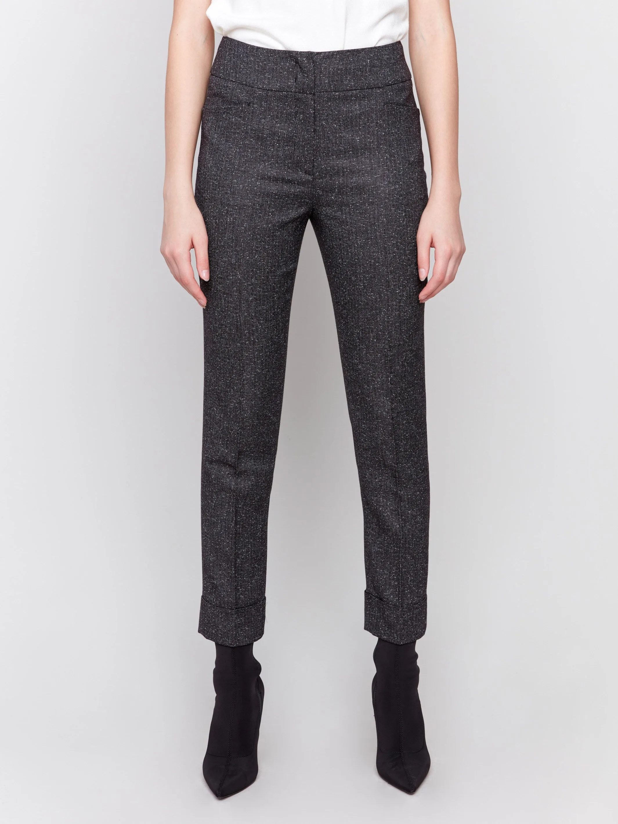 Speckled Slim Leg Cuffed Pants - Charcoal - H-Charcoal