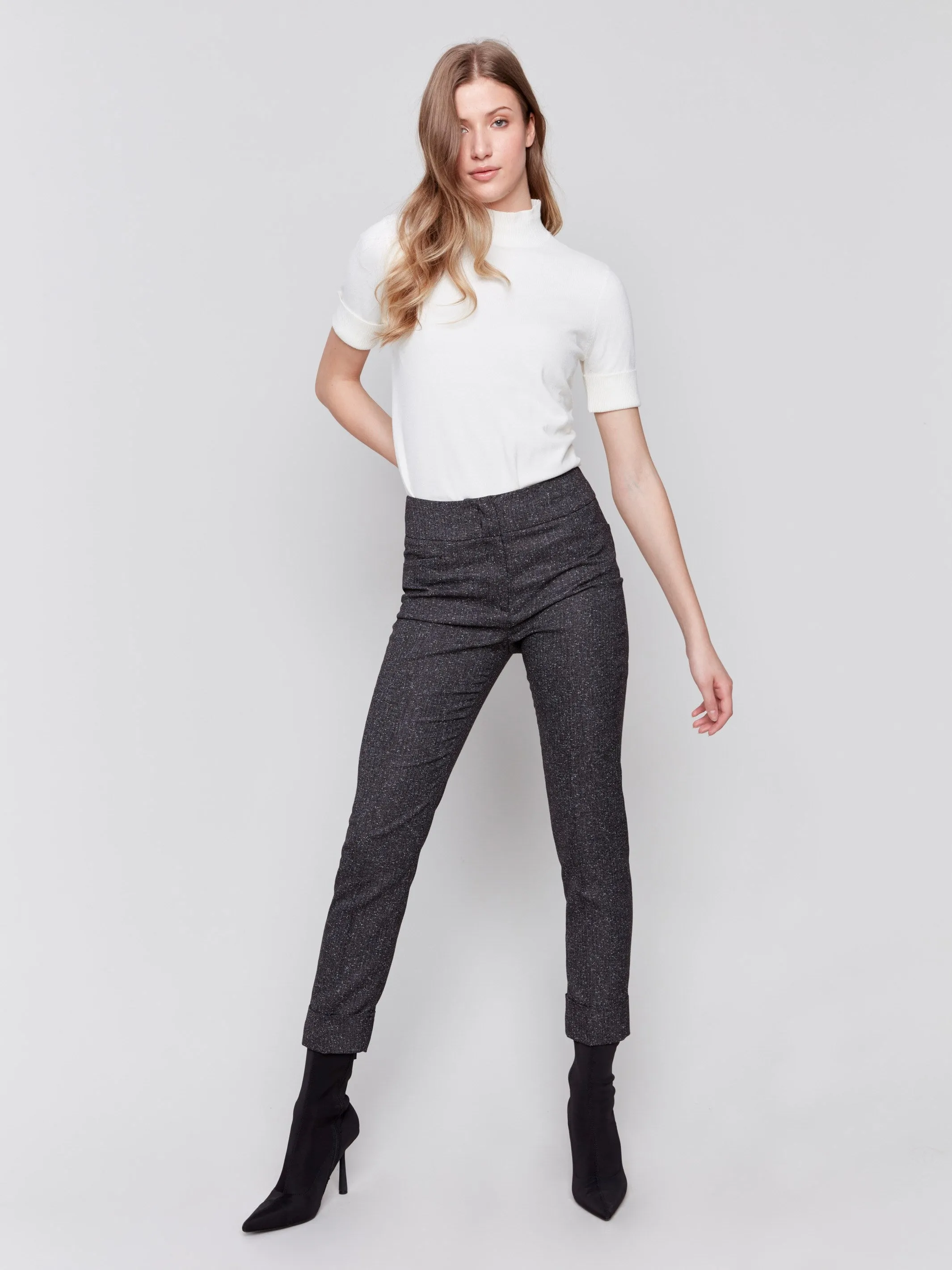 Speckled Slim Leg Cuffed Pants - Charcoal - H-Charcoal