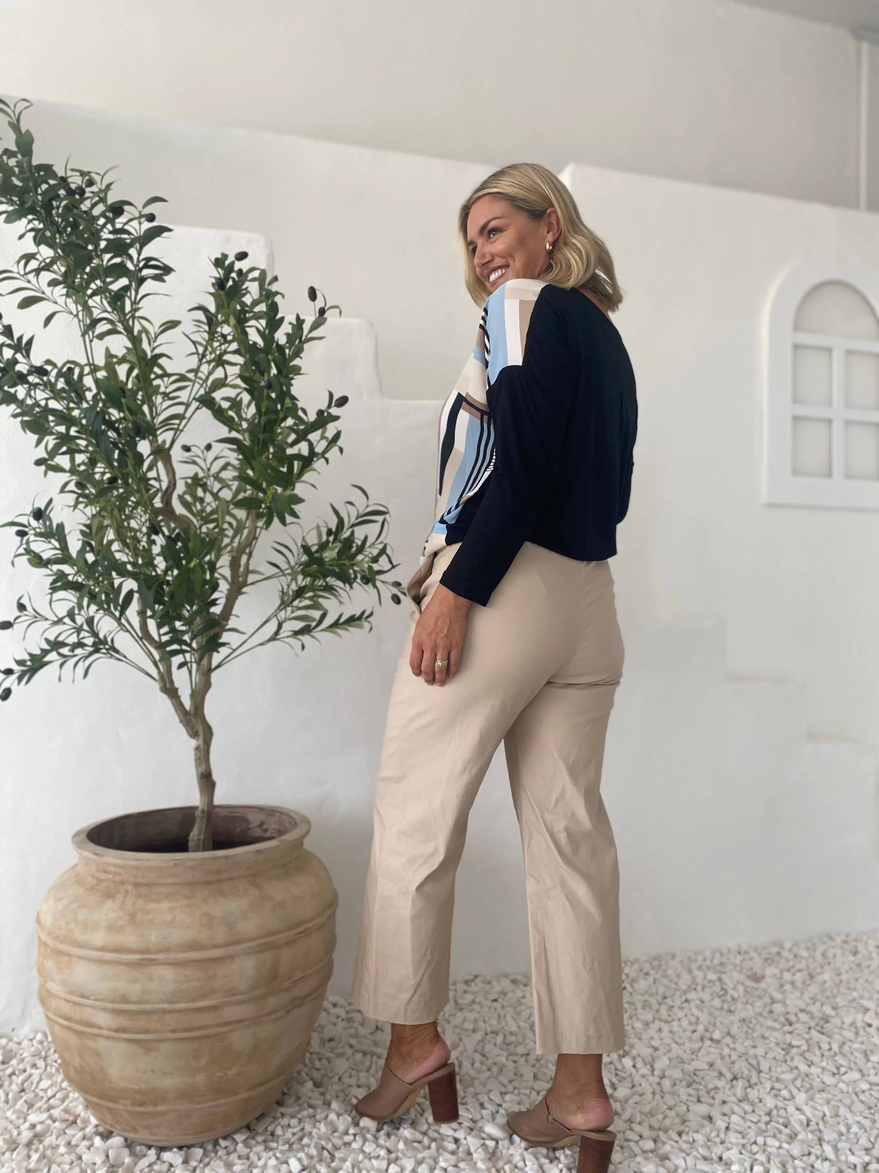 Stride coated Bengaline culotte pant in Beige