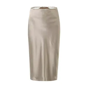 Summer Women Solid Color Silk Satin Texture High Waist Long Skirt Hip