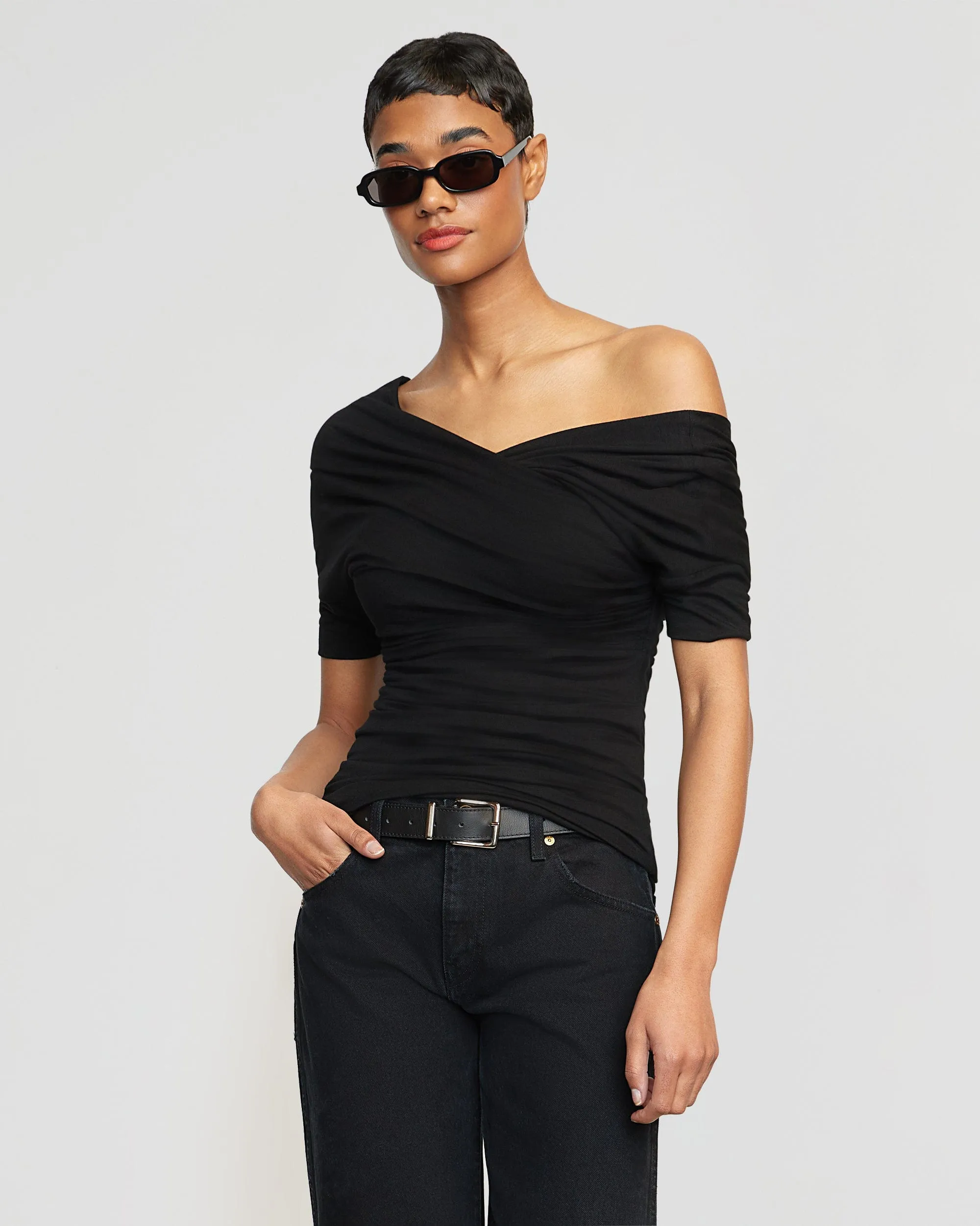 Thalia Ruched Off-Shoulder Tee