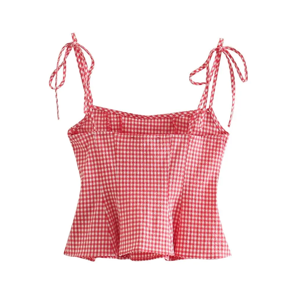 Trendy Red Gingham Cami Top