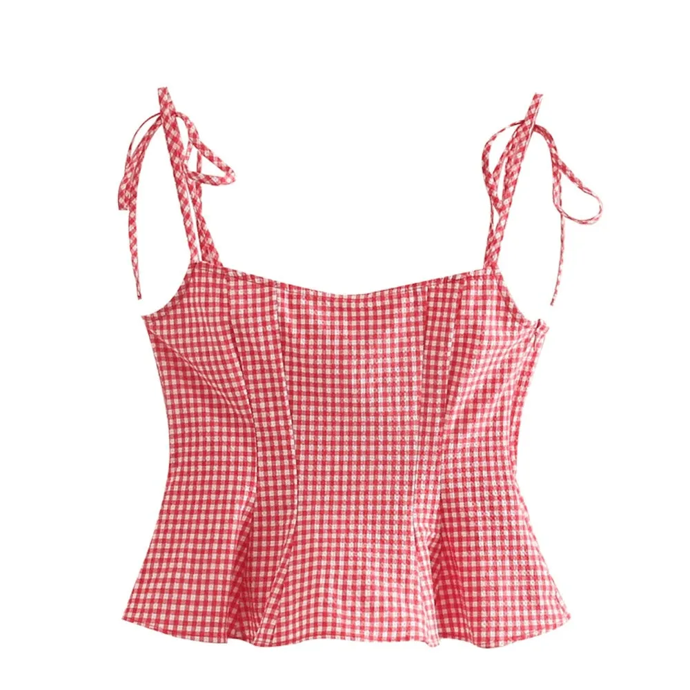 Trendy Red Gingham Cami Top