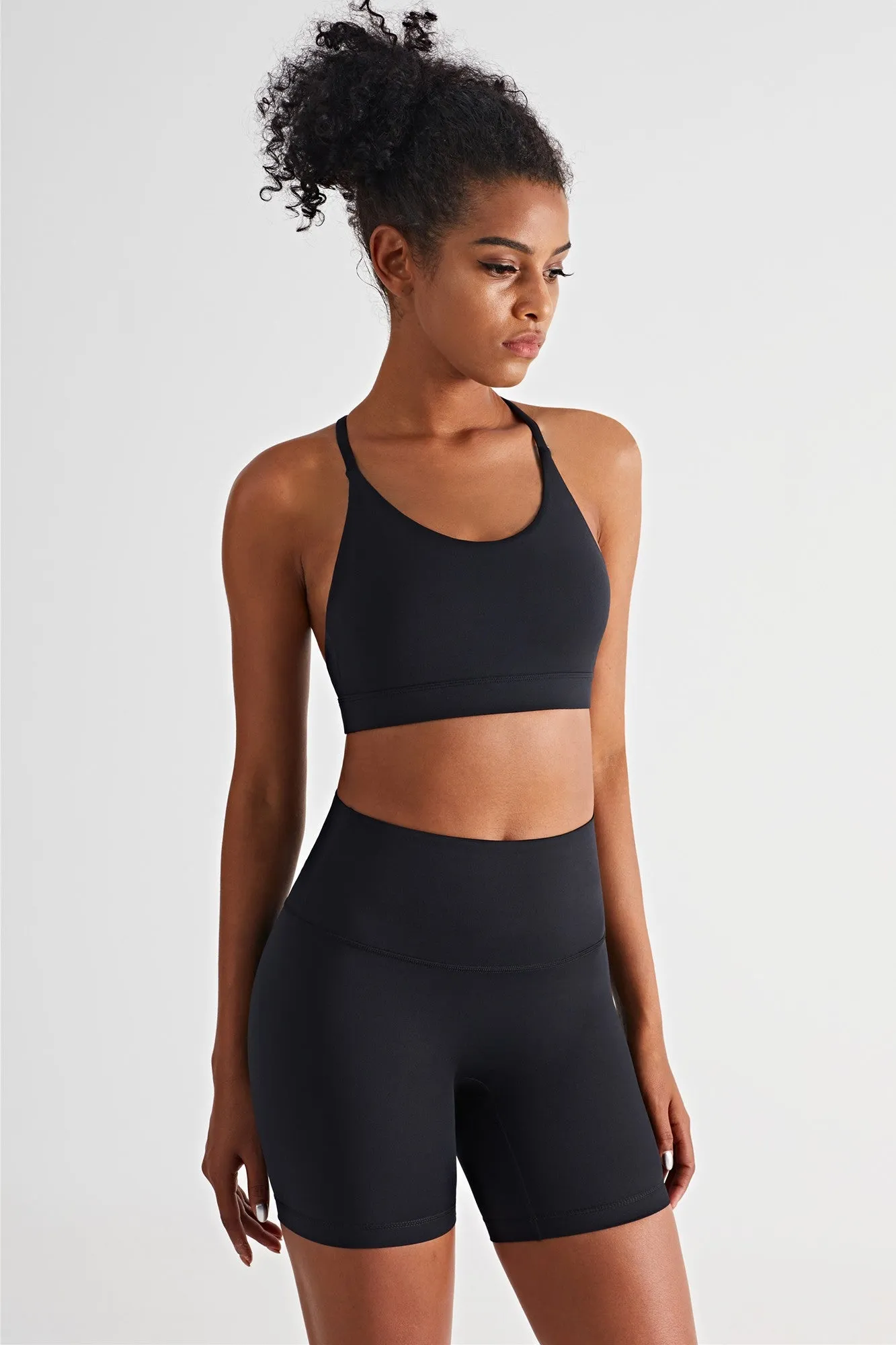 Triangle Back Sports Bra & Biker Shorts Activewear Set