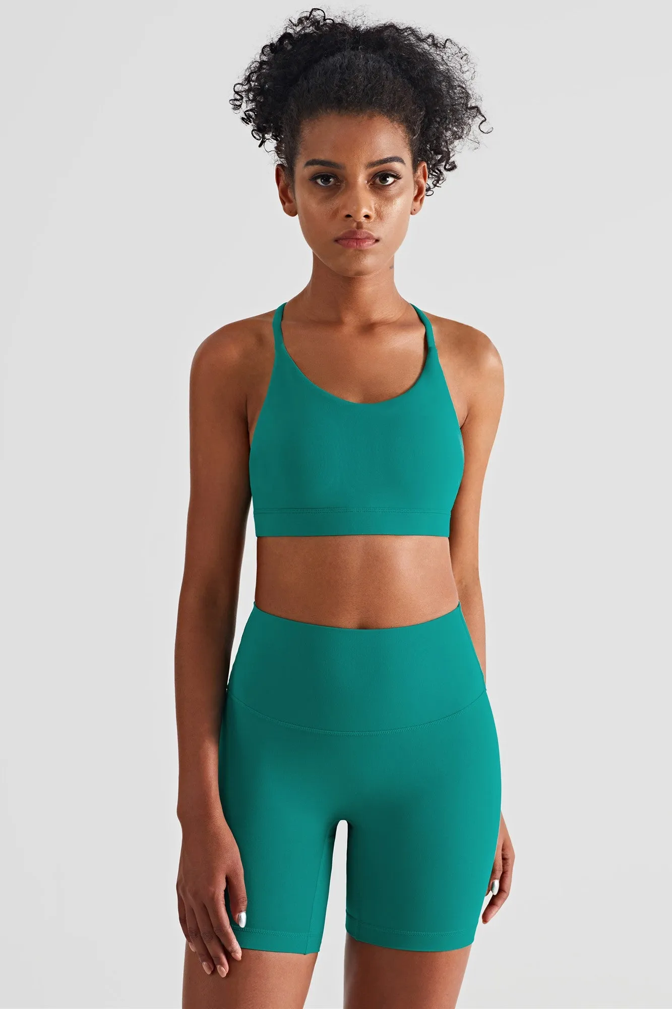 Triangle Back Sports Bra & Biker Shorts Activewear Set