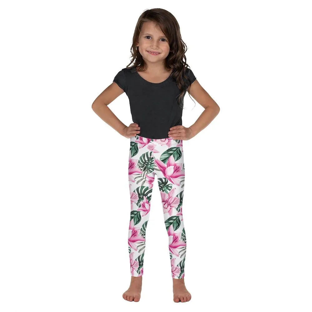 Tropical Floral White Kid's Leggings