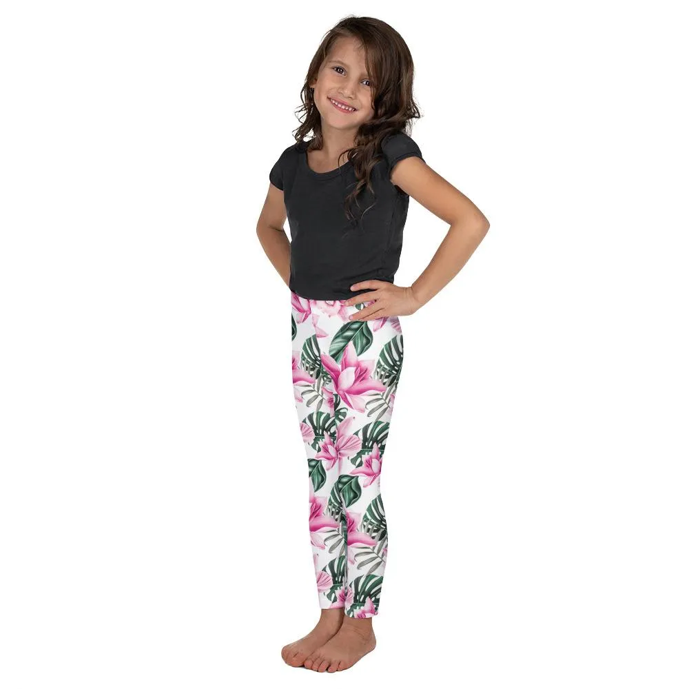 Tropical Floral White Kid's Leggings