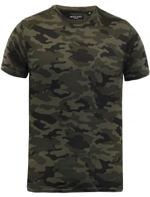 Tyler Camouflage Print Crew Neck T-shirt In Khaki