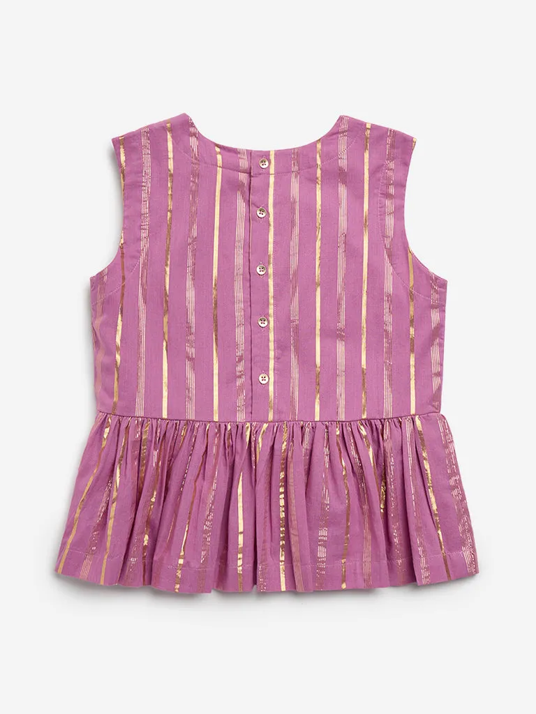 Utsa Kids Mauve Striped Peplum Cotton Blend Top ( 8 - 14yrs)