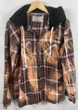 Vintage Grey, Black, Rust and Red Flannel Hoodie