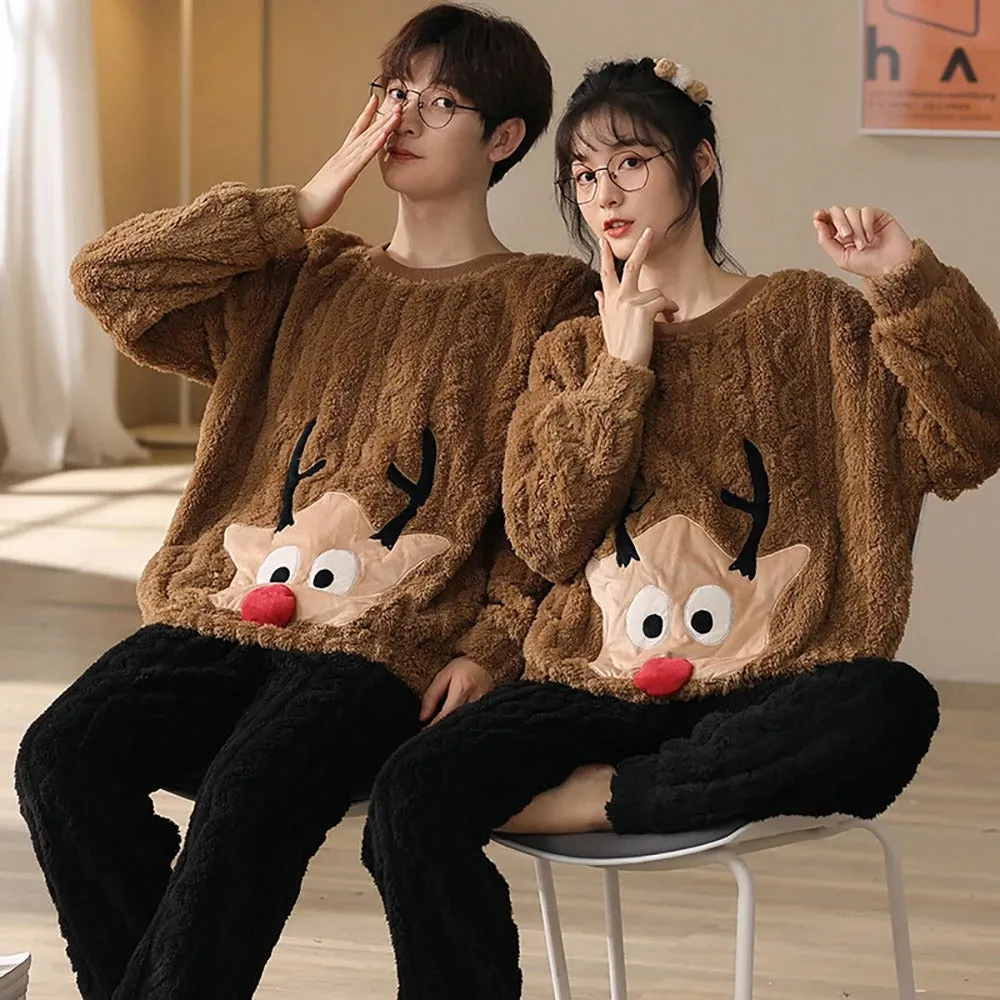 Warm Flannel Couple Pajama Set