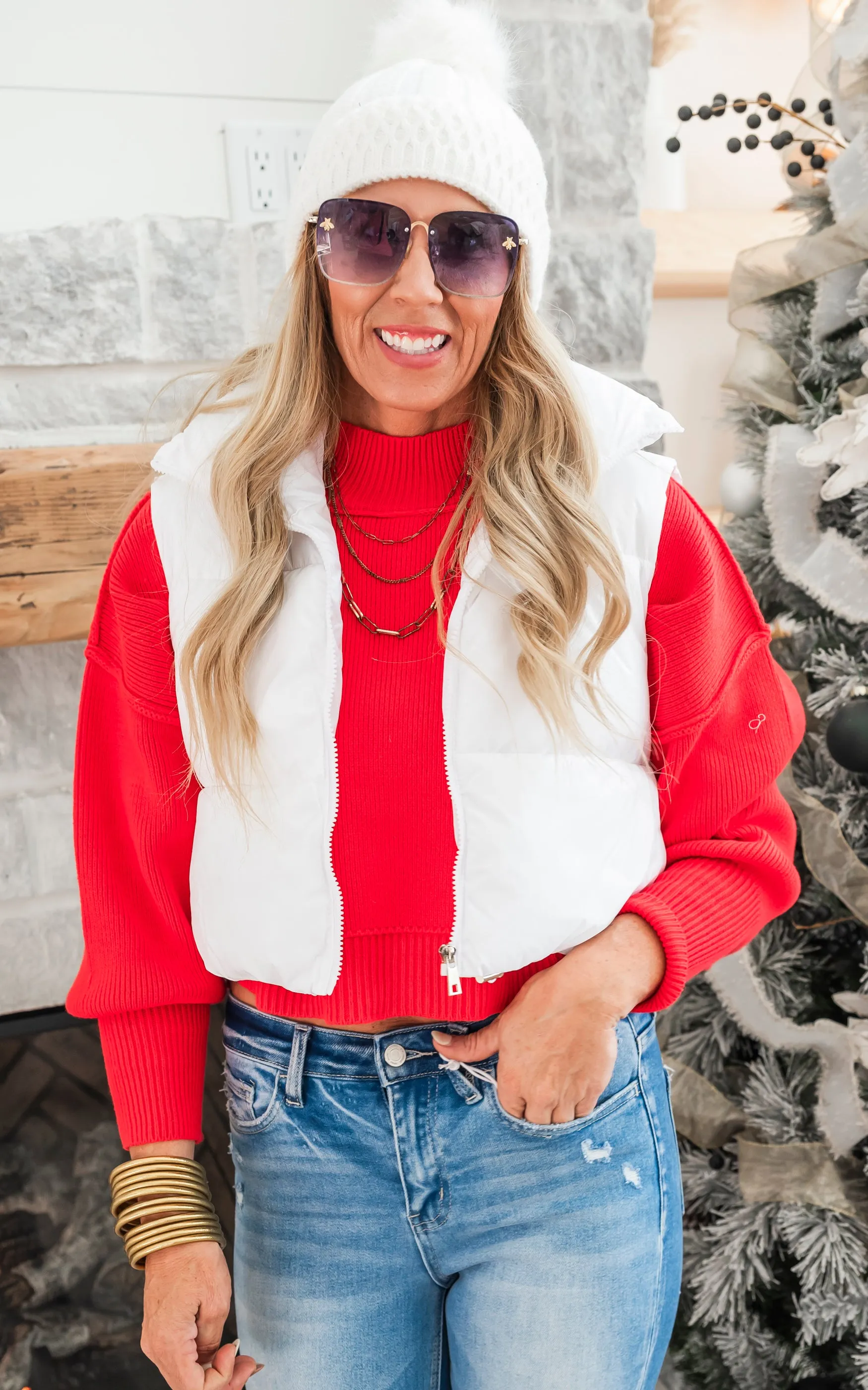 White Cropped Puffer Vest