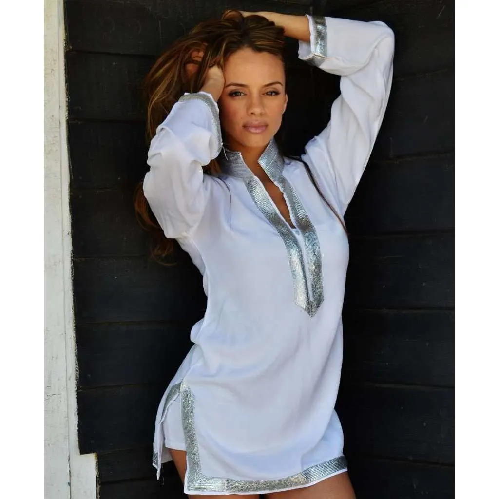 White with Silver Maryam Style Tunic Shirt