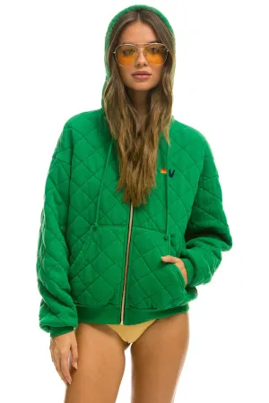 Winter:Coat-2024 - QUILTED ZIP HOODIE RELAXED - KELLY GREEN