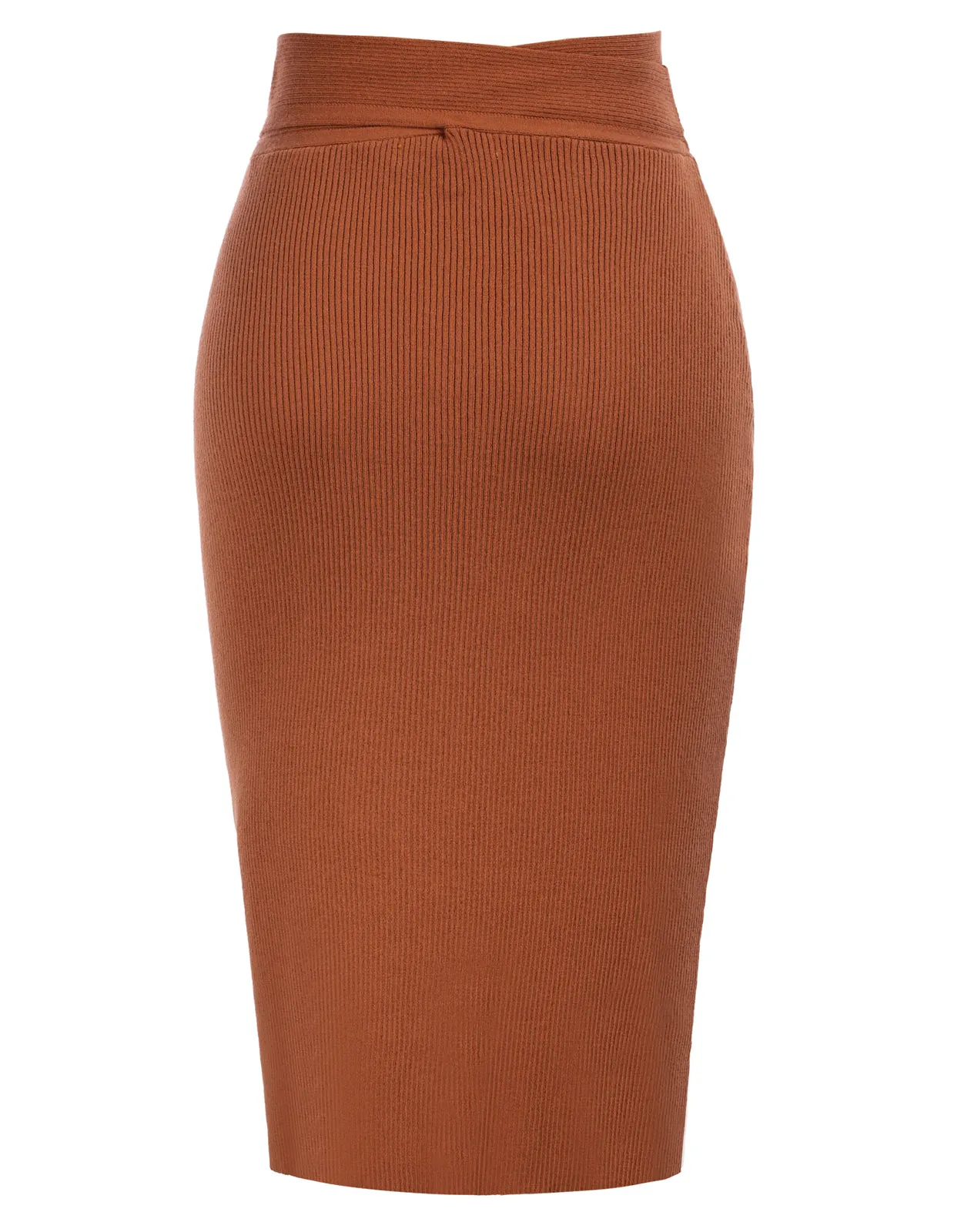 Women Front Slit Sweater Skirt Cross Over Waist Below Knee Knitted Skirt