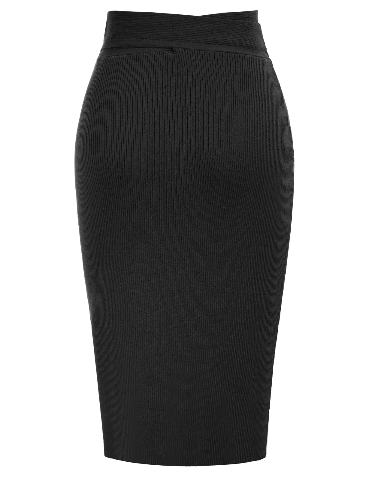 Women Front Slit Sweater Skirt Cross Over Waist Below Knee Knitted Skirt