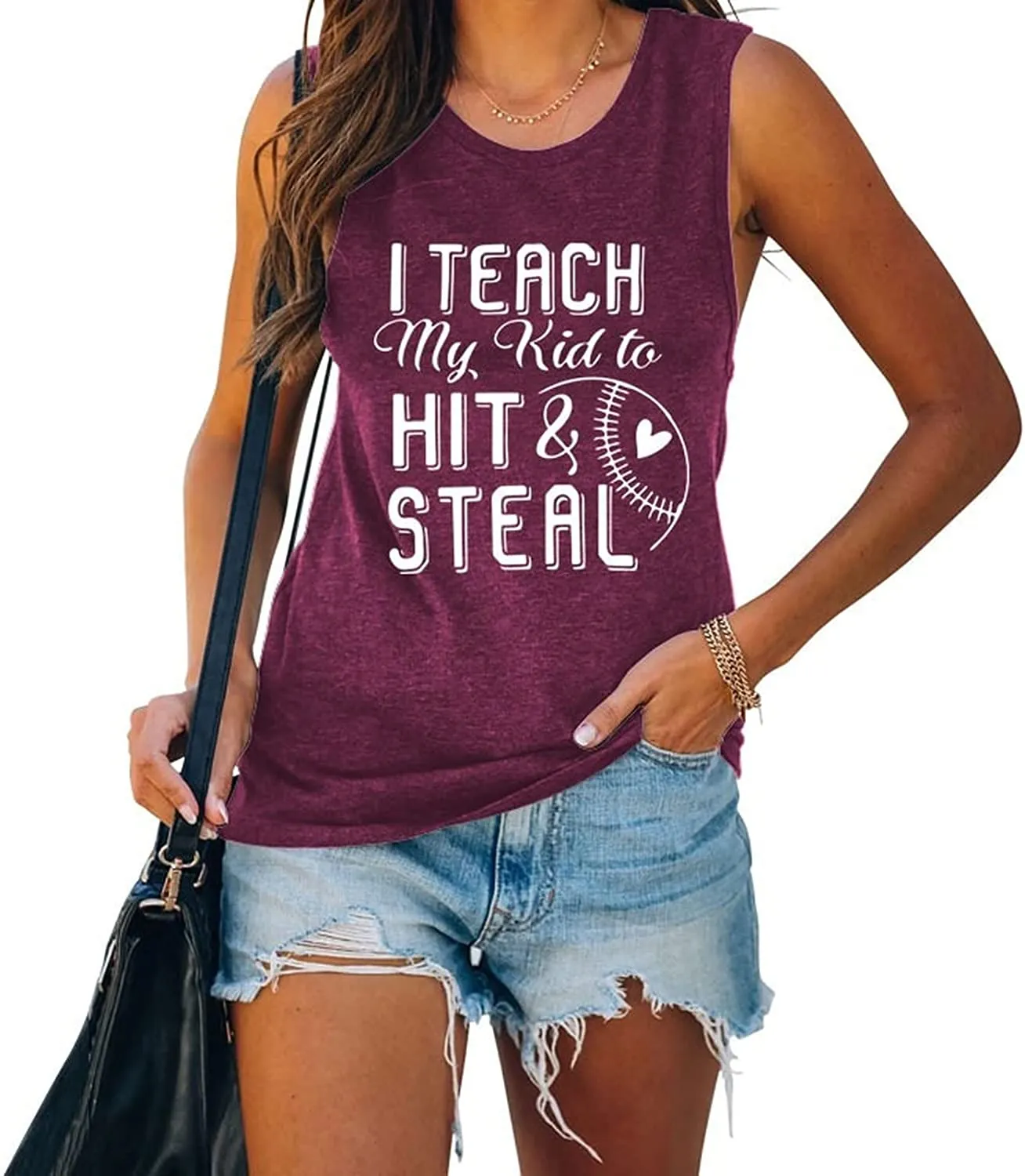 Women I Teach My Kids to Hit and Steal Tank Shirt Baseball Mom Shirt Baseball Graphic Shirt