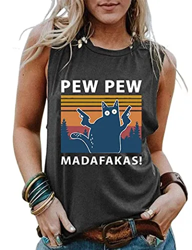 Women Pew Pew Madafakas Shirt Funny Pew Pew Cat Shirt Women Graphic Tank Top