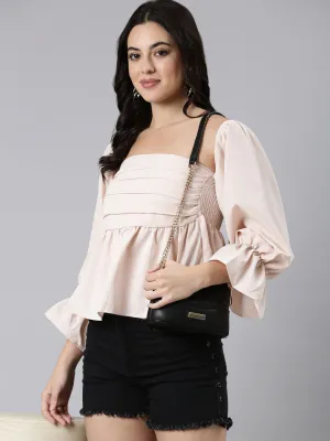 Women Solid Peplum Peach Crop Top