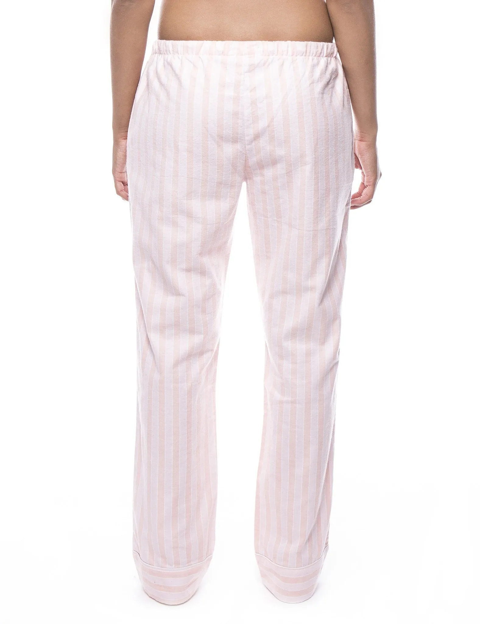 Womens 100% Cotton Flannel Lounge Pants - Stripes Pink