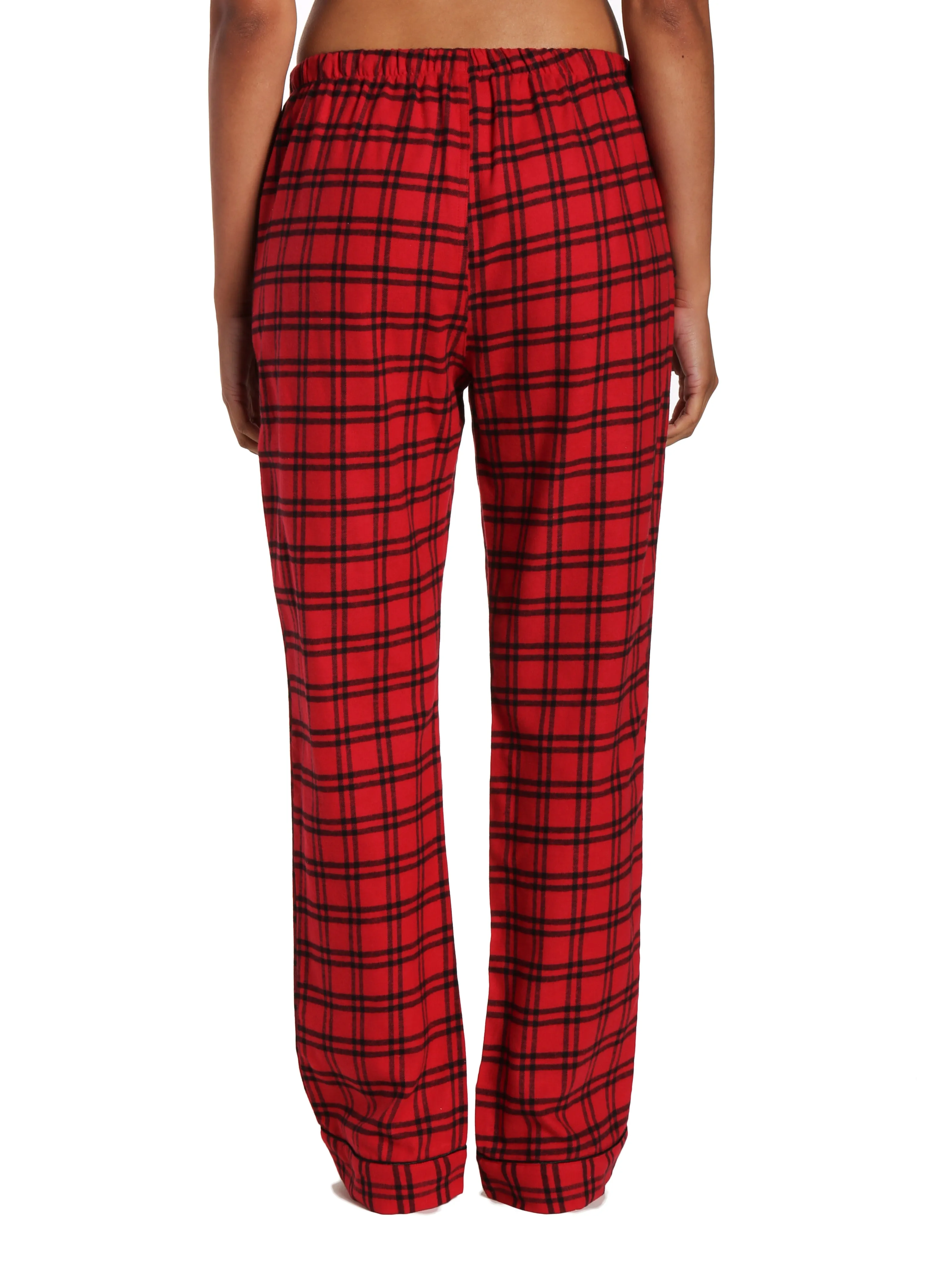 Womens 100% Cotton Lightweight Flannel Lounge Pants - Checks Red-Black