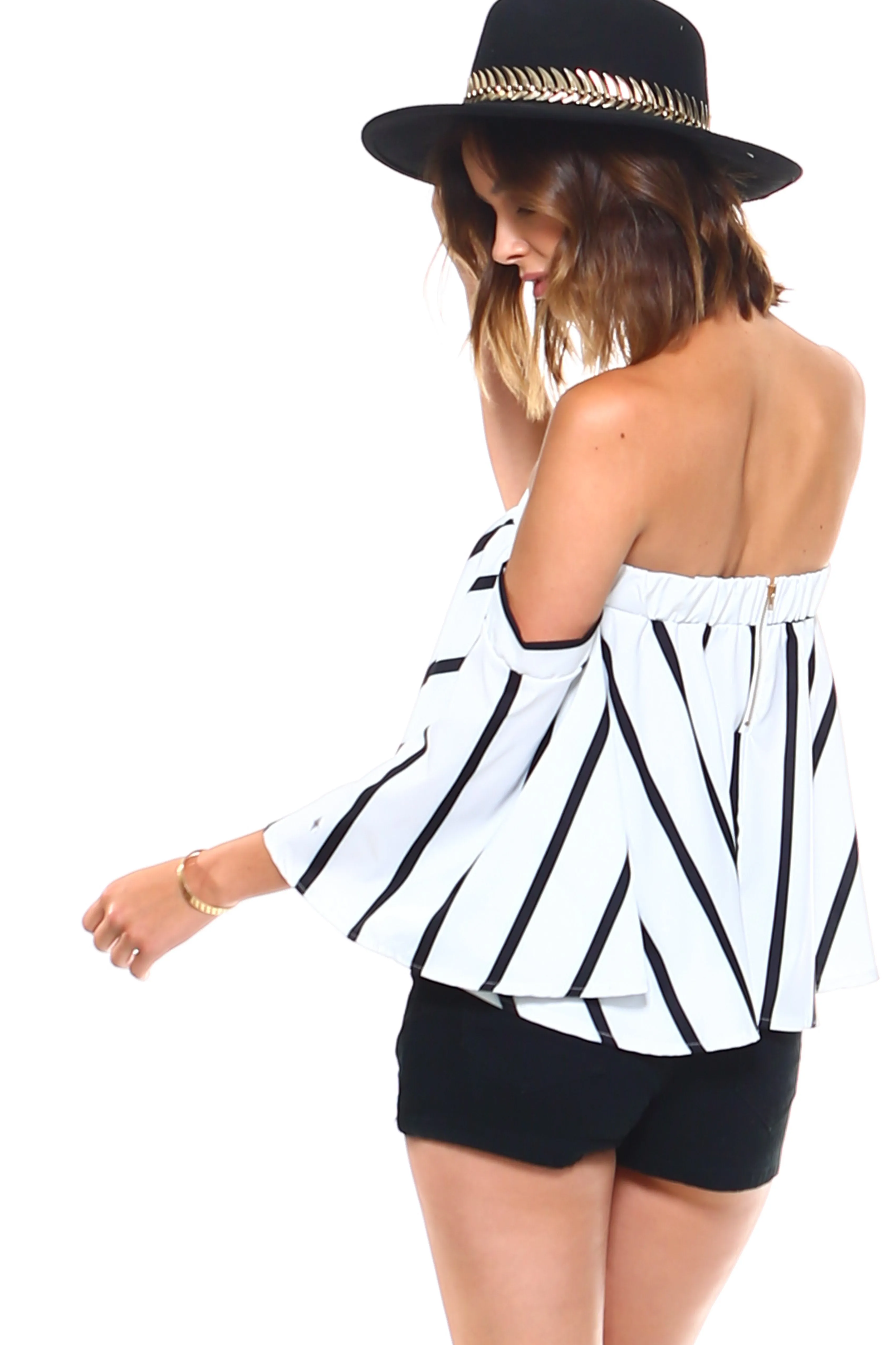 Women's Chic Vertical Striped Off Shoulder Blouse