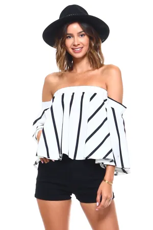 Women's Chic Vertical Striped Off Shoulder Blouse