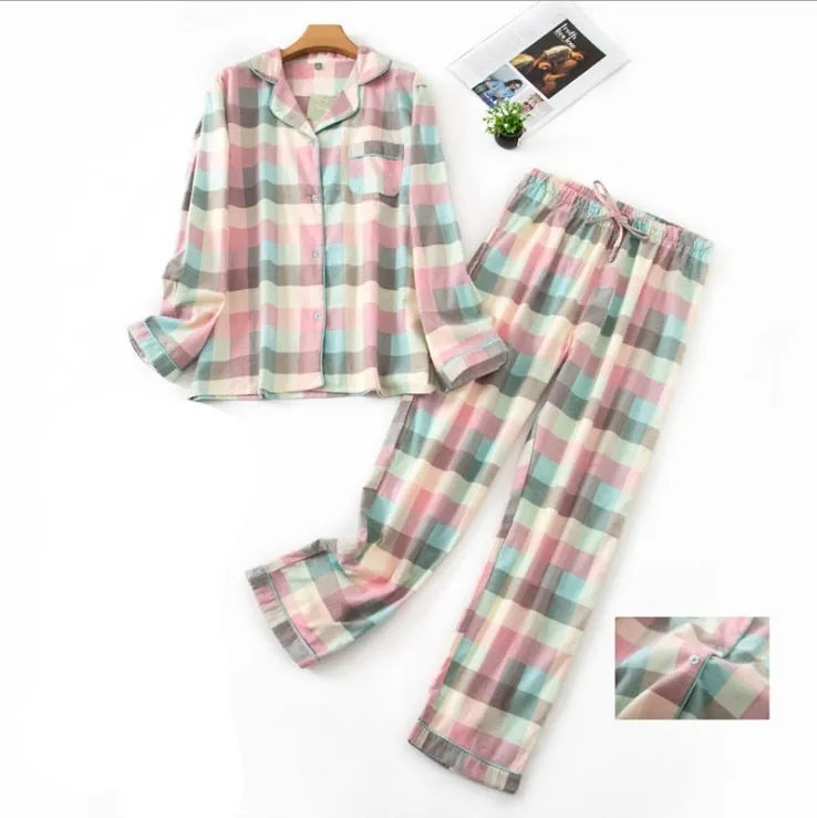 Women's Cosy Plaid Pyjamas 2 Pcs Set