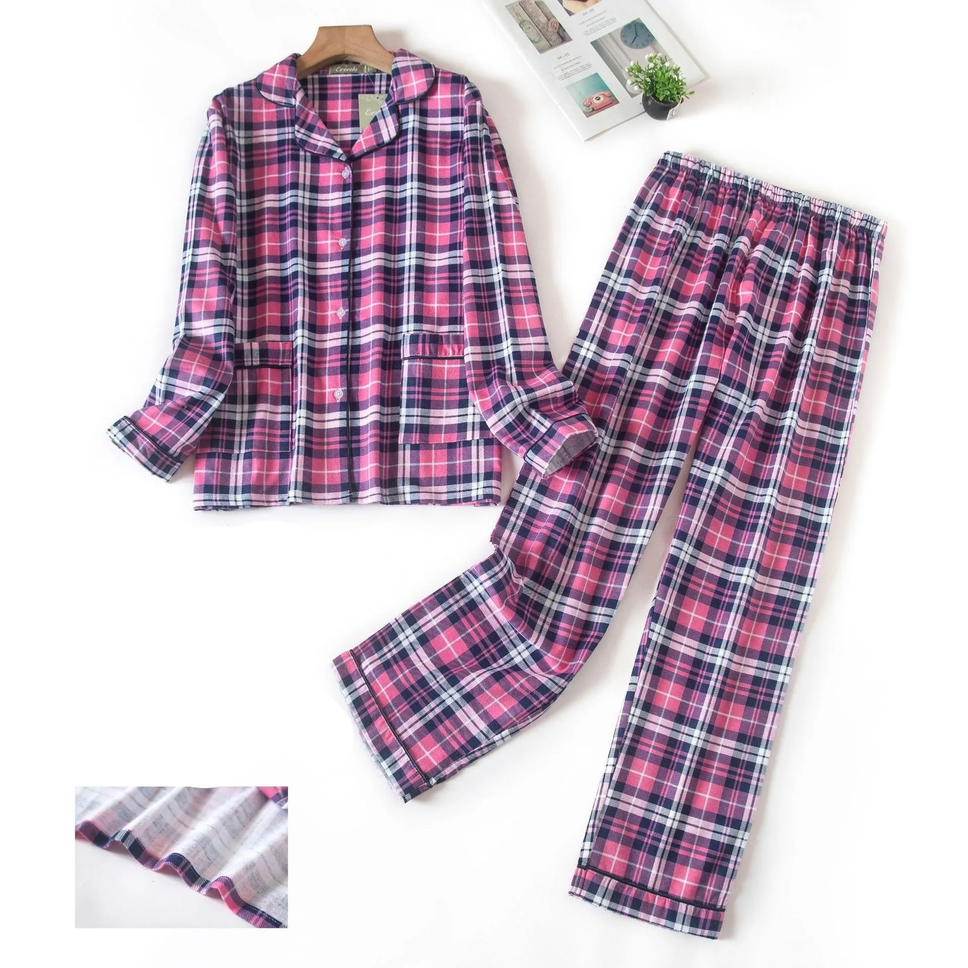 Women's Cosy Plaid Pyjamas 2 Pcs Set