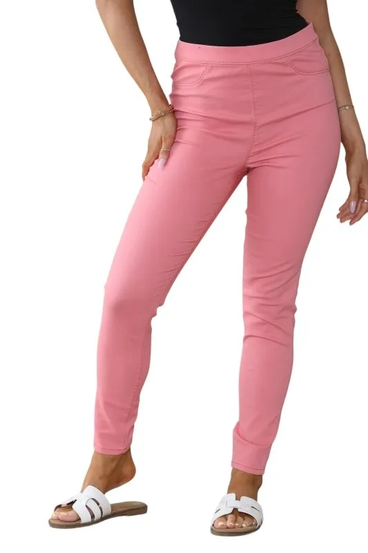 Women's Mocha, Pink, Light Mint, Navy High Waisted Skinny Fit Stretch Jeans Denim Jeggings with Elasticated Waist - Smart Casual Summer Fashion Trousers Leggings