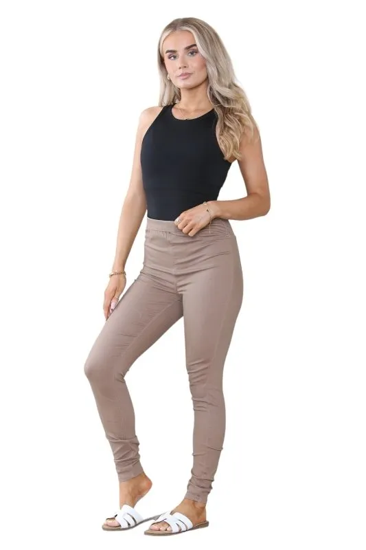 Women's Mocha, Pink, Light Mint, Navy High Waisted Skinny Fit Stretch Jeans Denim Jeggings with Elasticated Waist - Smart Casual Summer Fashion Trousers Leggings