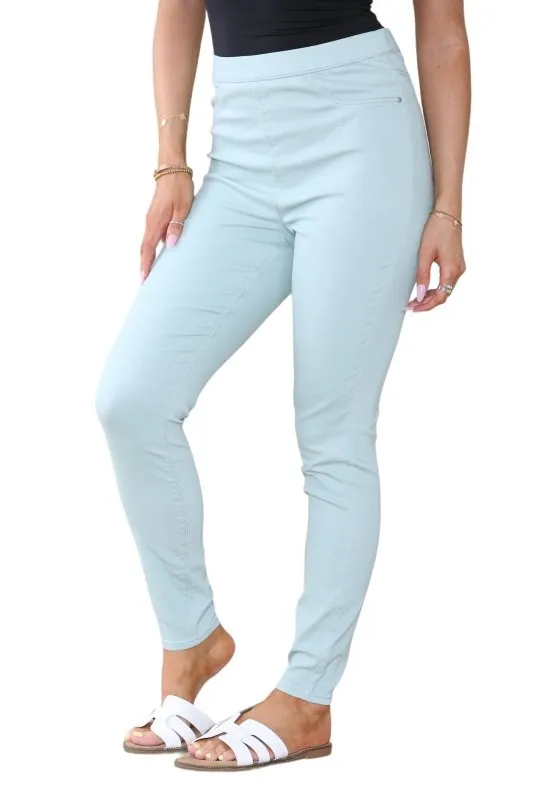 Women's Mocha, Pink, Light Mint, Navy High Waisted Skinny Fit Stretch Jeans Denim Jeggings with Elasticated Waist - Smart Casual Summer Fashion Trousers Leggings