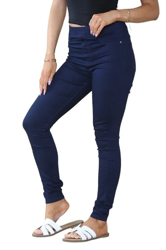 Women's Mocha, Pink, Light Mint, Navy High Waisted Skinny Fit Stretch Jeans Denim Jeggings with Elasticated Waist - Smart Casual Summer Fashion Trousers Leggings