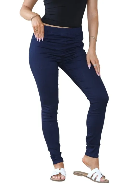 Women's Mocha, Pink, Light Mint, Navy High Waisted Skinny Fit Stretch Jeans Denim Jeggings with Elasticated Waist - Smart Casual Summer Fashion Trousers Leggings