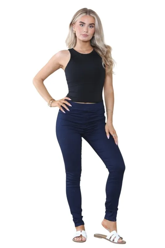 Women's Mocha, Pink, Light Mint, Navy High Waisted Skinny Fit Stretch Jeans Denim Jeggings with Elasticated Waist - Smart Casual Summer Fashion Trousers Leggings