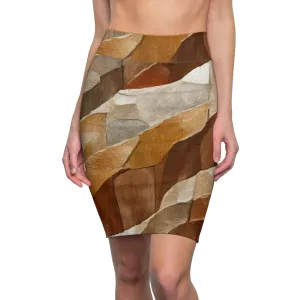 Womens Pencil Skirt - Abstract Stone Pattern 6672