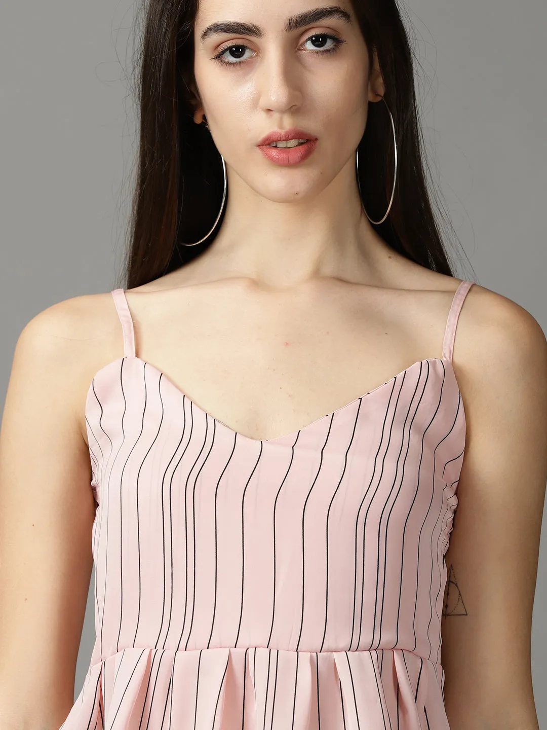 Women's Pink Striped Peplum Top