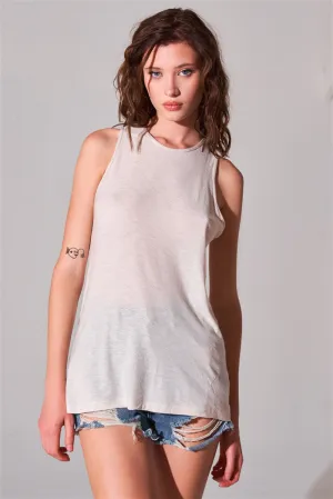 Women's Sleeveless Crew Neck Cut-out Back Detail Longline Top