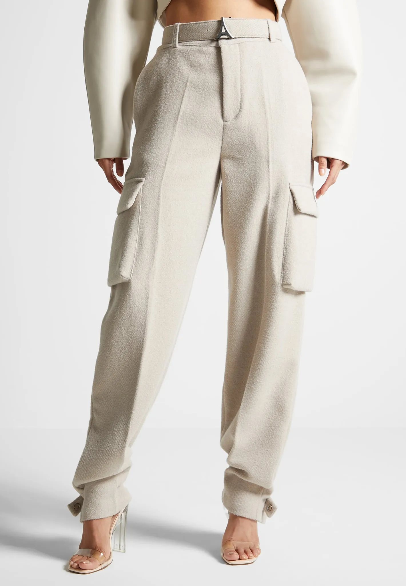 Wool Tailored Cargo Trousers - Beige