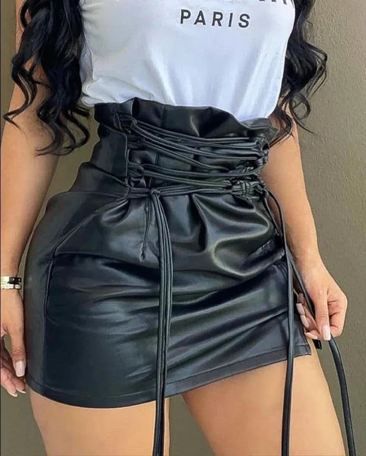 Y2K Summer Lace-Up High Waist Nightclub Sexy Mini Pencil Skirt