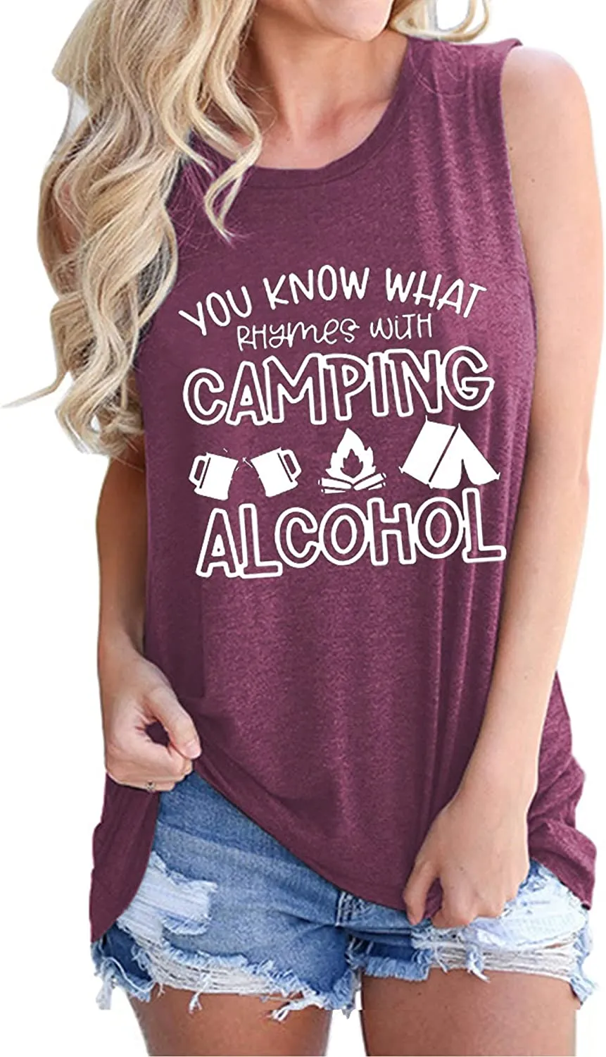 You Know What Rhymes with Camping Alcohol Sleeveless Shirt for Women Camping Tank Top