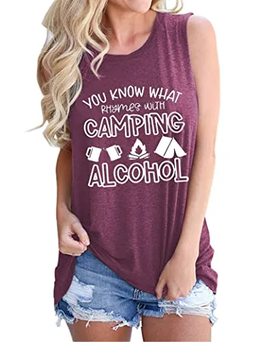 You Know What Rhymes with Camping Alcohol Sleeveless Shirt for Women Camping Tank Top