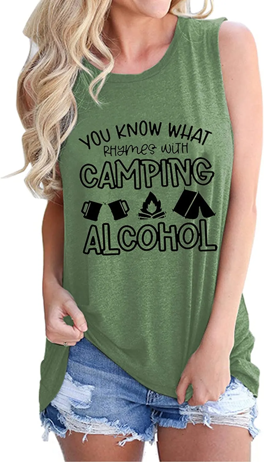 You Know What Rhymes with Camping Alcohol Sleeveless Shirt for Women Camping Tank Top