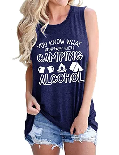 You Know What Rhymes with Camping Alcohol Sleeveless Shirt for Women Camping Tank Top